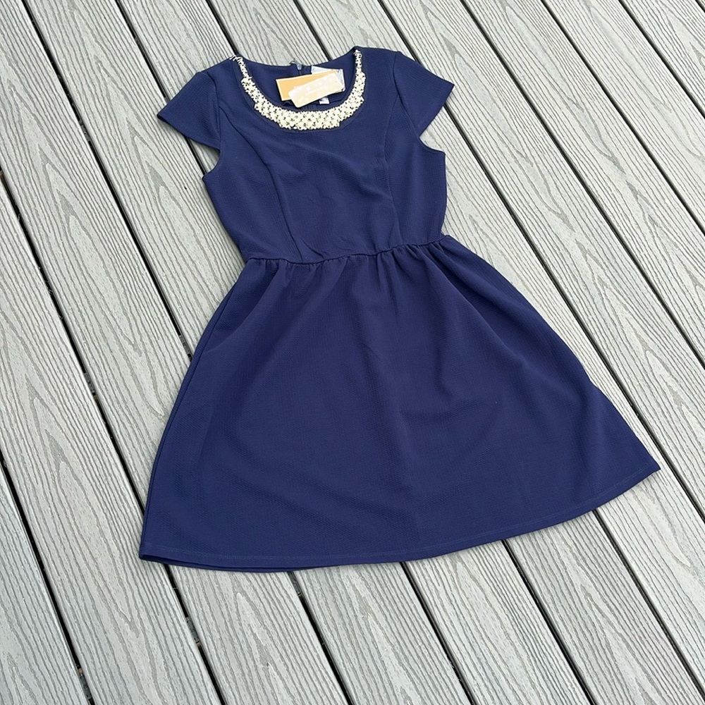 ❄️ Navy Cap Sleeve Quilted Dress